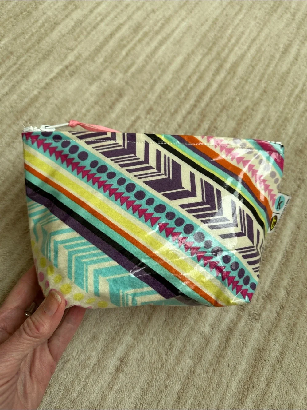 KT Design Cosmetic Bag Molly Waterproof Pink Blue Size 9”